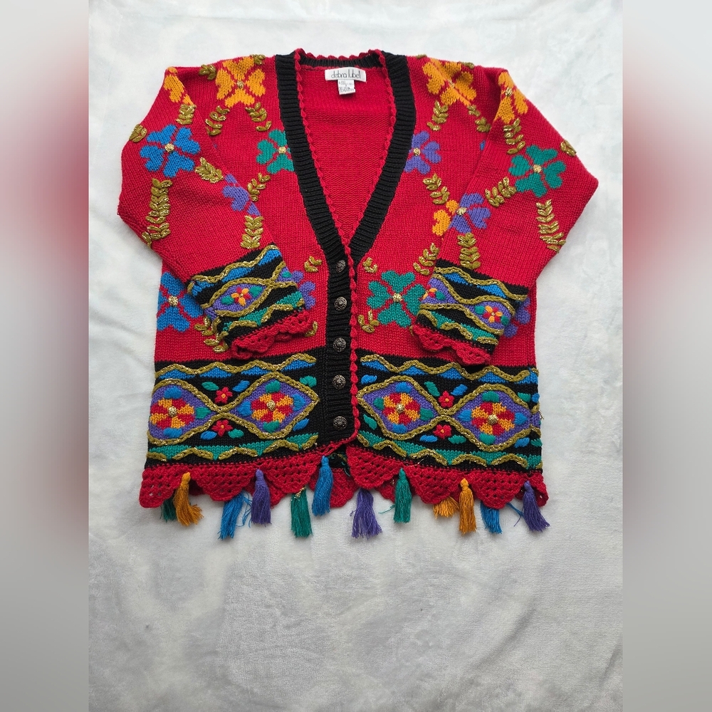 Vintage 90s‎ Debra Luell Boho Floral Cardigan S